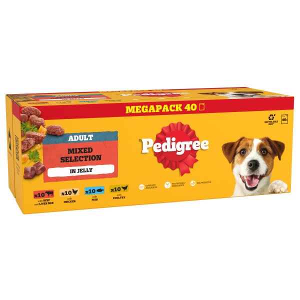 Pedigree Pouch Beef Chicken Lamb Poultry in Jelly 40 x 100g Mega Pack