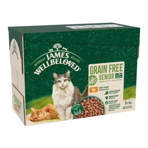 James Wellbeloved Cat Senior 11+ Grain Free Turkey in Gravy Pouches 4 x 12 x 85g