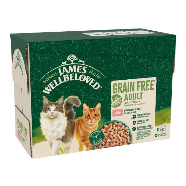 James Wellbeloved Adult Cat Grain Free Salmon in Gravy Pouches 4 x 12 x 85g
