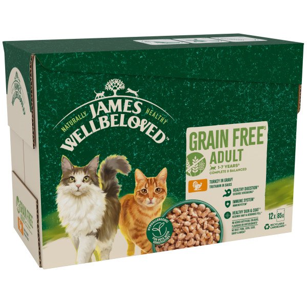 James Wellbeloved Adult Cat Grain Free Turkey in Gravy Pouches 4 x 12 x 85g
